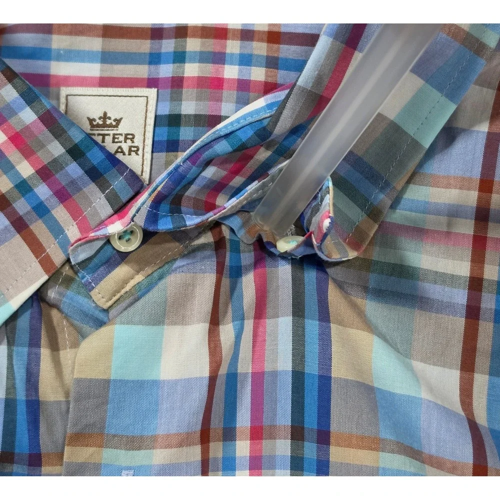 Peter Millar Plaid Button Down Mens Large Multi Color Excellent Hidden Collar